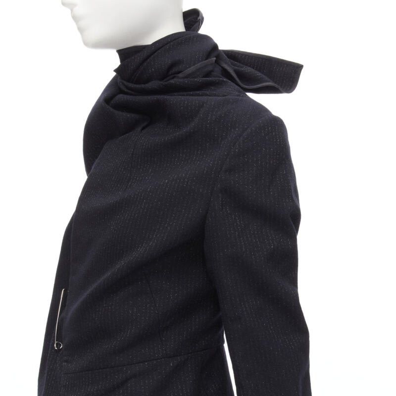 Comme des Garcons COMME DES GARCONS 1999 Vintage black silver pinstripe wool wrap draped coat S Size S / US 4 / IT 40 - 8 Thumbnail