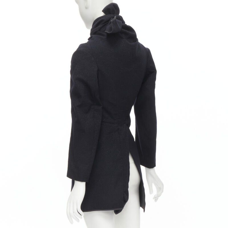 Comme des Garcons COMME DES GARCONS 1999 Vintage black silver pinstripe wool wrap draped coat S Size S / US 4 / IT 40 - 6 Thumbnail