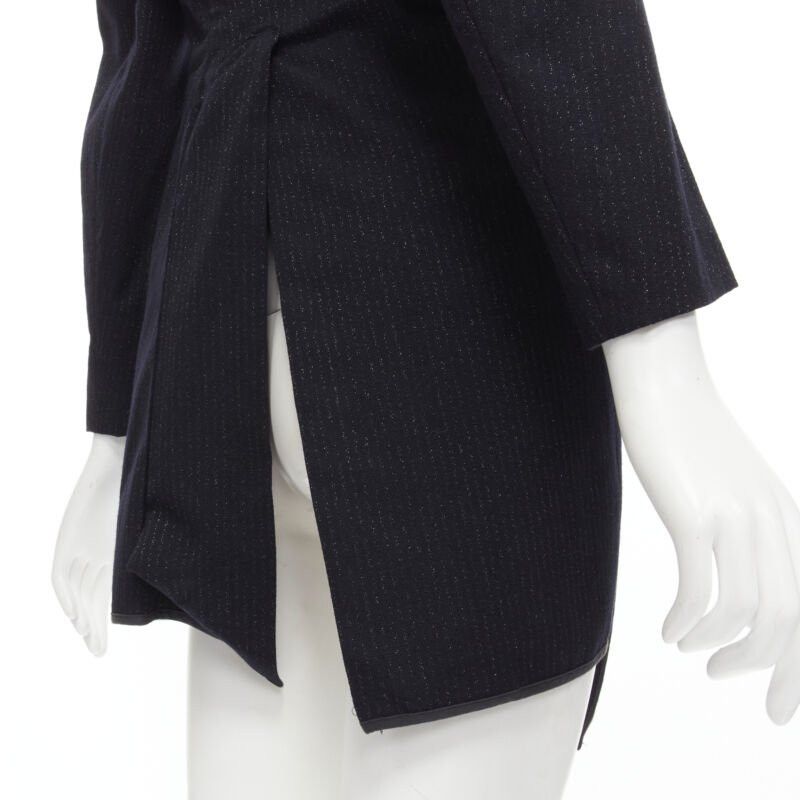 Comme des Garcons COMME DES GARCONS 1999 Vintage black silver pinstripe wool wrap draped coat S Size S / US 4 / IT 40 - 10 Thumbnail