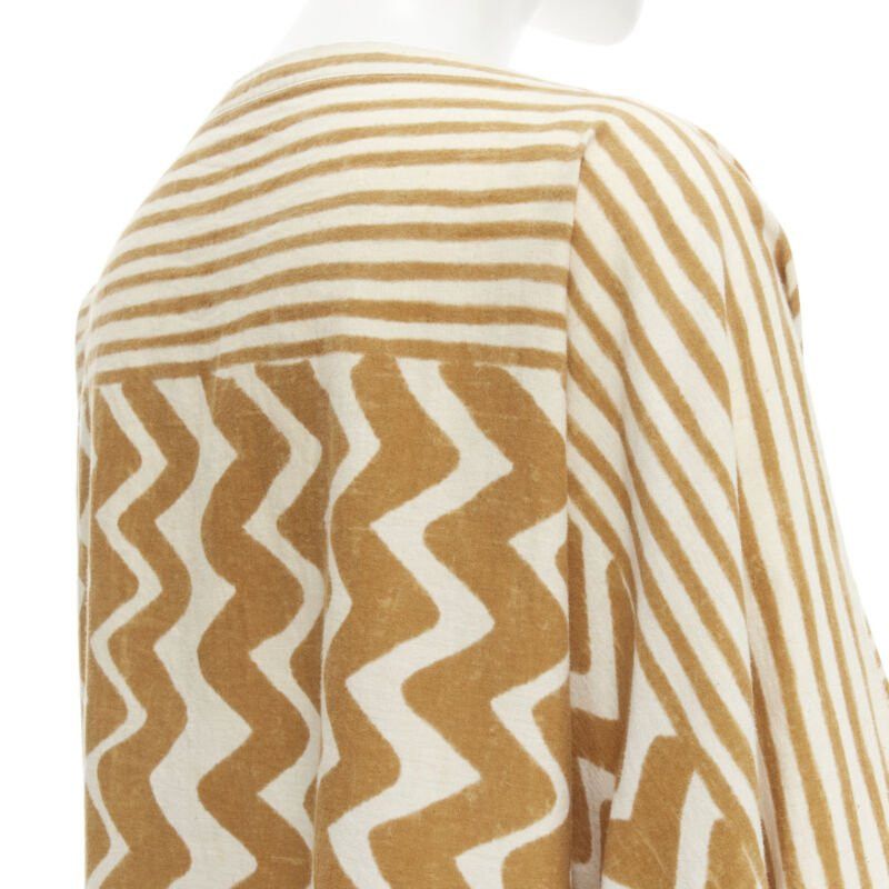 Issey Miyake ISSEY MIYAKE 1980's Vintage beige yellow tribal stripe boxy top skirt set Size M / US 6-8 / IT 42-44 - 8 Thumbnail