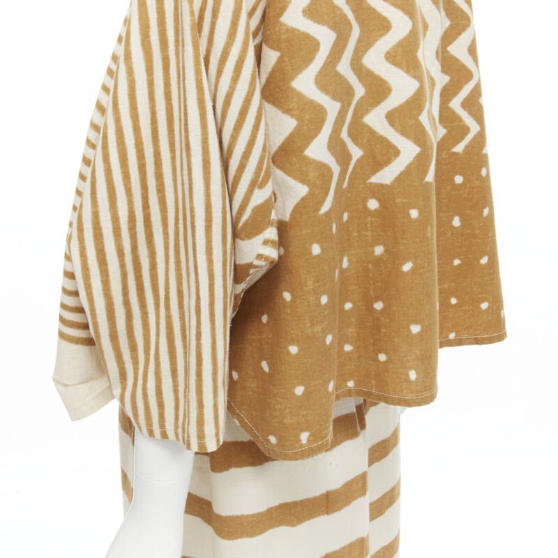 Issey Miyake ISSEY MIYAKE 1980's Vintage beige yellow tribal stripe boxy top skirt set Size M / US 6-8 / IT 42-44 - 6 Thumbnail