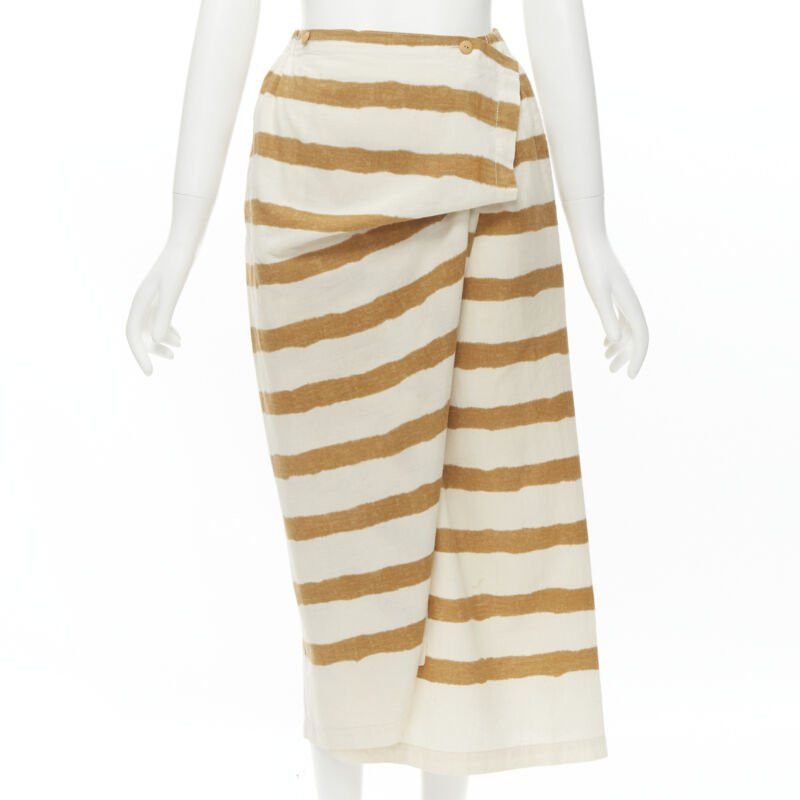 Issey Miyake ISSEY MIYAKE 1980's Vintage beige yellow tribal stripe boxy top skirt set Size M / US 6-8 / IT 42-44 - 10 Thumbnail