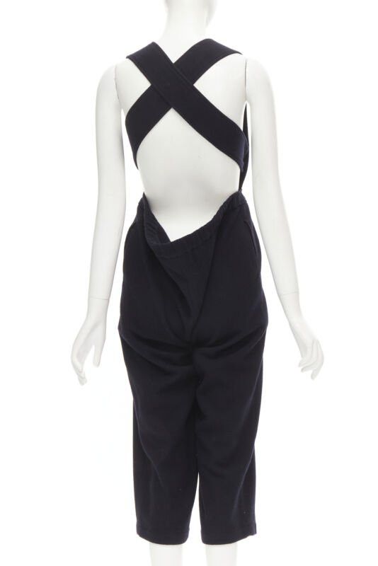Comme des Garcons COMME DES GARCONS Vintage 1980's black wool cross back cropped jumpsuit S Size 27" / US 4 / IT 40 - 6 Thumbnail