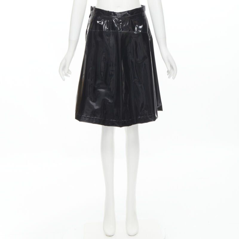 Comme des Garcons COMME DES GARCONS 1991 black vinyl plastic bias cut A-lined flared skirt L Size 30" / US 8 / IT 44 - 10 Thumbnail