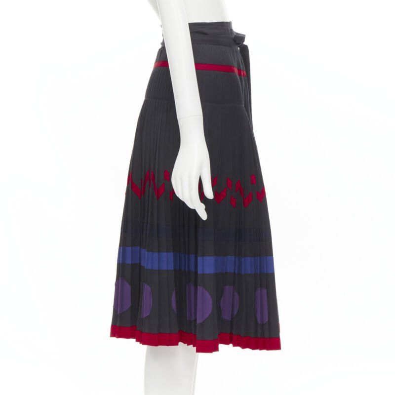 Comme des Garcons COMME DES GARCONS 1980s black geometric pattern pleated wrapped flared skirt S Size 27" / US 4 / IT 40 - 3 Thumbnail
