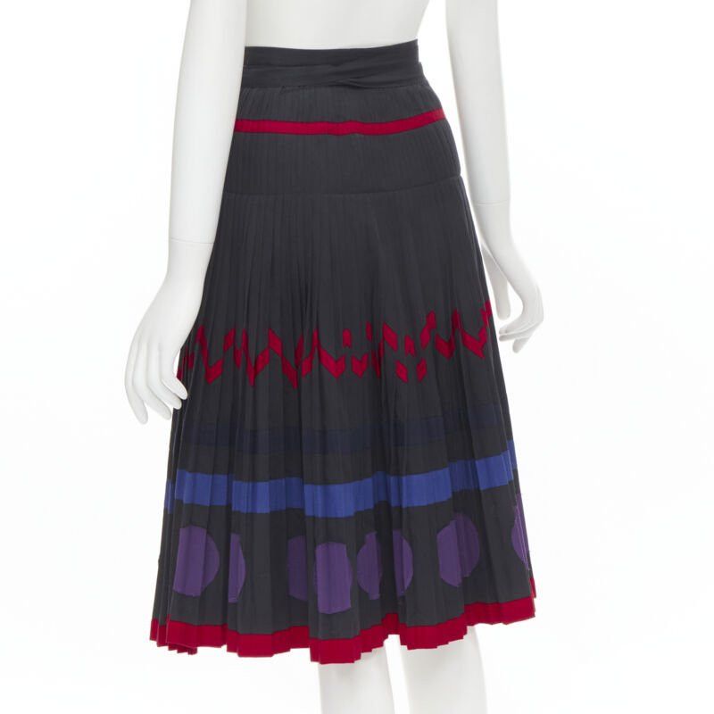 Comme des Garcons COMME DES GARCONS 1980s black geometric pattern pleated wrapped flared skirt S Size 27" / US 4 / IT 40 - 5 Thumbnail
