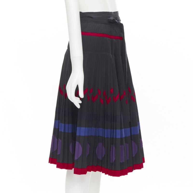 Comme des Garcons COMME DES GARCONS 1980s black geometric pattern pleated wrapped flared skirt S Size 27" / US 4 / IT 40 - 2 Thumbnail