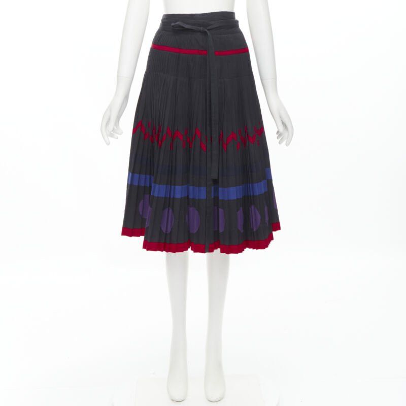 Comme des Garcons COMME DES GARCONS 1980s black geometric pattern pleated wrapped flared skirt S Size 27" / US 4 / IT 40 - 11 Thumbnail