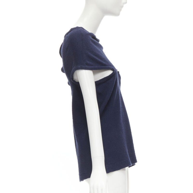 Comme des Garcons COMME DS GARCONS Vintage navy blue terry cotton angular cut armhole zip top M Size M / US 6-8 / IT 42-44 - 4 Thumbnail