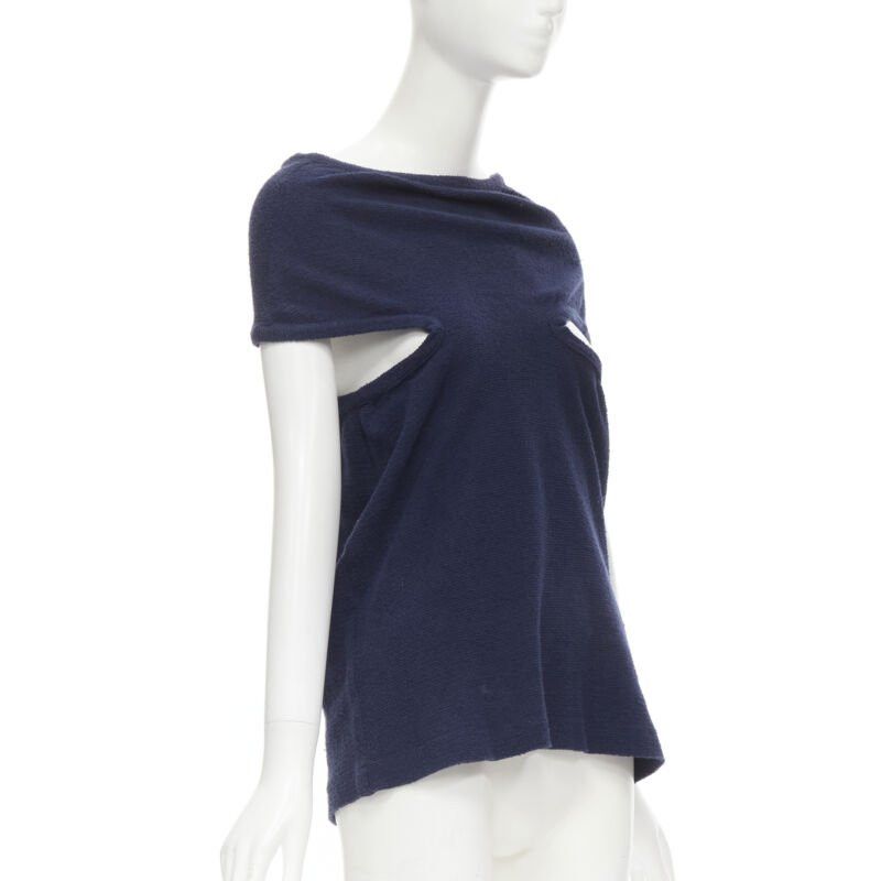 Comme des Garcons COMME DS GARCONS Vintage navy blue terry cotton angular cut armhole zip top M Size M / US 6-8 / IT 42-44 - 3 Thumbnail