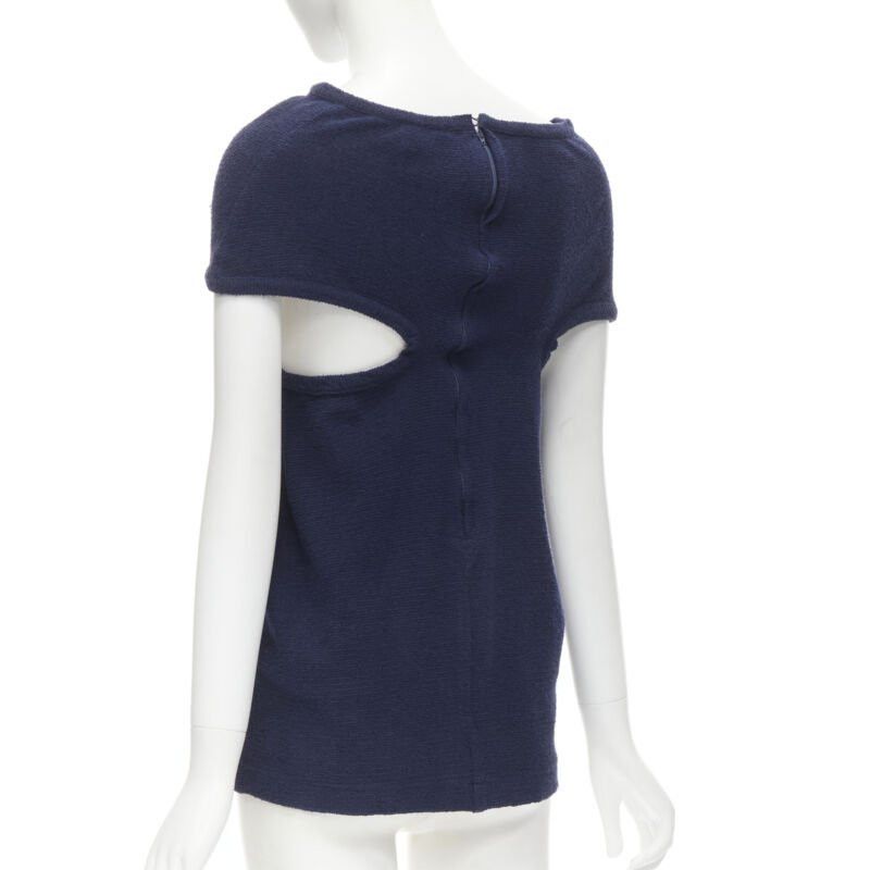 Comme des Garcons COMME DS GARCONS Vintage navy blue terry cotton angular cut armhole zip top M Size M / US 6-8 / IT 42-44 - 6 Thumbnail