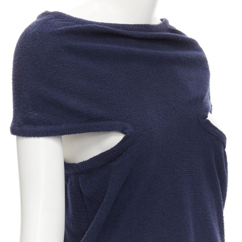 Comme des Garcons COMME DS GARCONS Vintage navy blue terry cotton angular cut armhole zip top M Size M / US 6-8 / IT 42-44 - 2 Thumbnail