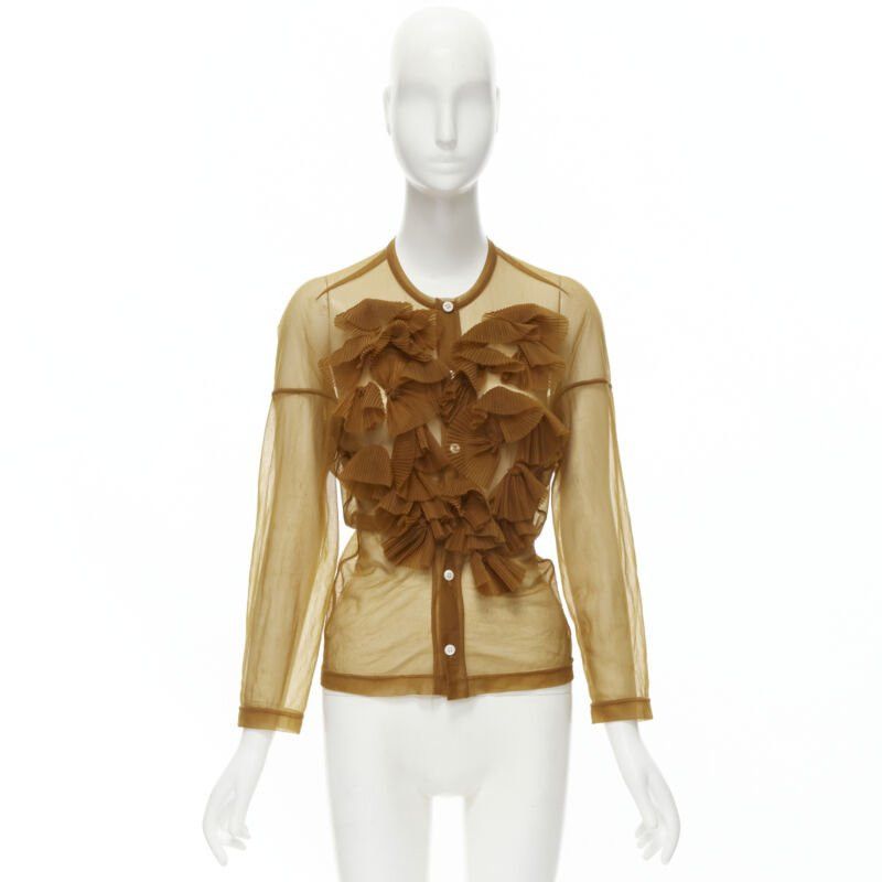 Comme des Garcons COMME DES GARCONS 1990s sheer brown pleated ruffle button front shirt M Size M / US 6-8 / IT 42-44 - 11 Thumbnail