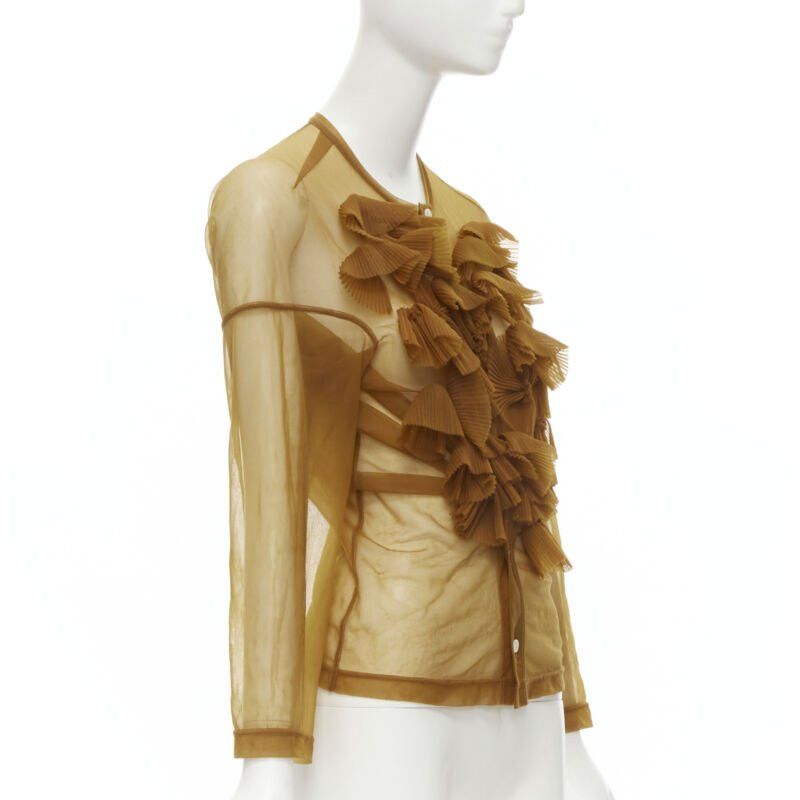 Comme des Garcons COMME DES GARCONS 1990s sheer brown pleated ruffle button front shirt M Size M / US 6-8 / IT 42-44 - 3 Thumbnail