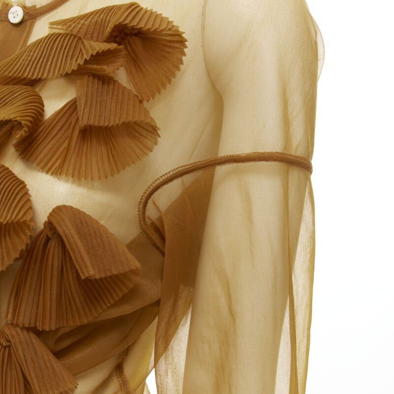 Comme des Garcons COMME DES GARCONS 1990s sheer brown pleated ruffle button front shirt M Size M / US 6-8 / IT 42-44 - 7 Thumbnail