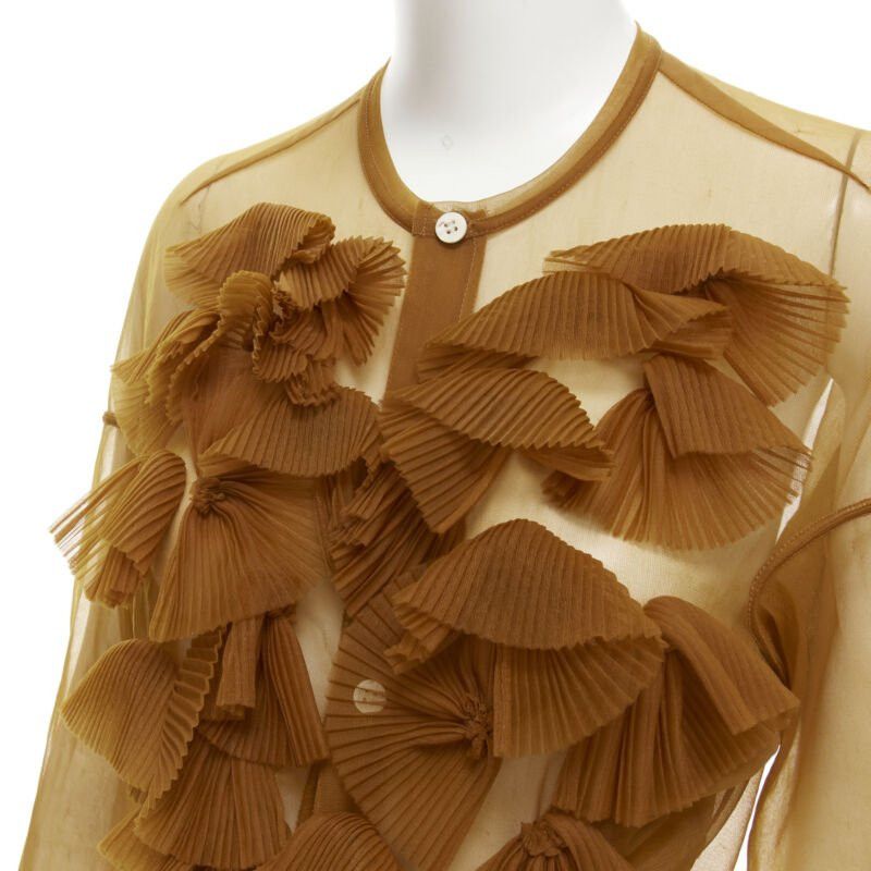 Comme des Garcons COMME DES GARCONS 1990s sheer brown pleated ruffle button front shirt M Size M / US 6-8 / IT 42-44 - 2 Thumbnail