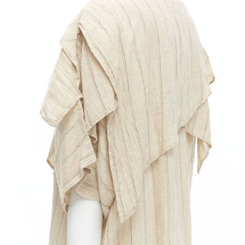 Issey Miyake ISSEY MIYAKE 1980's Vintage beige striped linen waterfall ruffle top S Rare Size S / US 4 / IT 40 - 2 Thumbnail