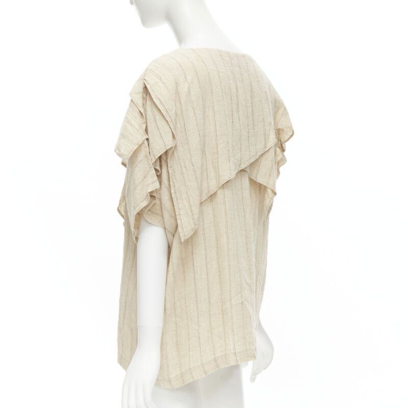 Issey Miyake ISSEY MIYAKE 1980's Vintage beige striped linen waterfall ruffle top S Rare Size S / US 4 / IT 40 - 6 Thumbnail