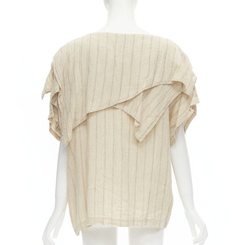 Issey Miyake ISSEY MIYAKE 1980's Vintage beige striped linen waterfall ruffle top S Rare Size S / US 4 / IT 40 - 5 Thumbnail