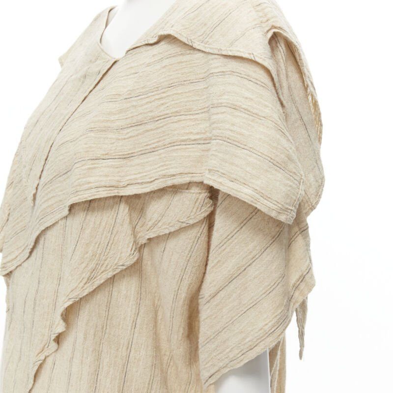 Issey Miyake ISSEY MIYAKE 1980's Vintage beige striped linen waterfall ruffle top S Rare Size S / US 4 / IT 40 - 7 Thumbnail