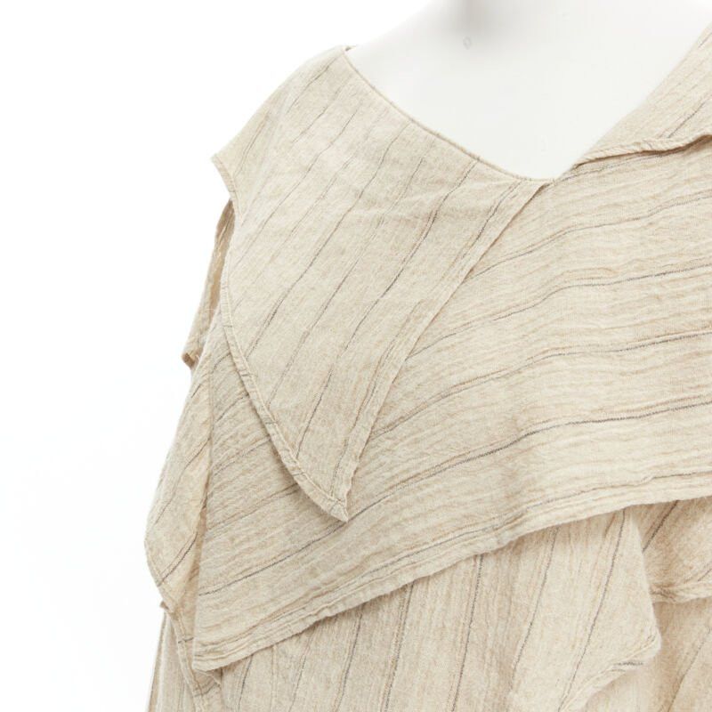 Issey Miyake ISSEY MIYAKE 1980's Vintage beige striped linen waterfall ruffle top S Rare Size S / US 4 / IT 40 - 8 Thumbnail