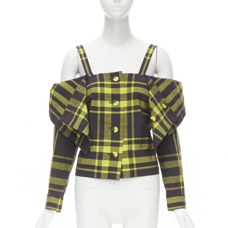 Issey Miyake ISSEY MIYAKE Vintage black yellow check plaid cotton stand collar shirt S Rare Size S / US 4 / IT 40 - 2 Thumbnail