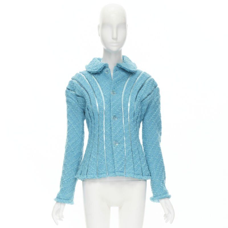 Junya Watanabe JUNYA WATANABE 2001 teal blue boucle tweed PVC trimmed space age jacket S Size S / US 4 / IT 40 - 11 Thumbnail
