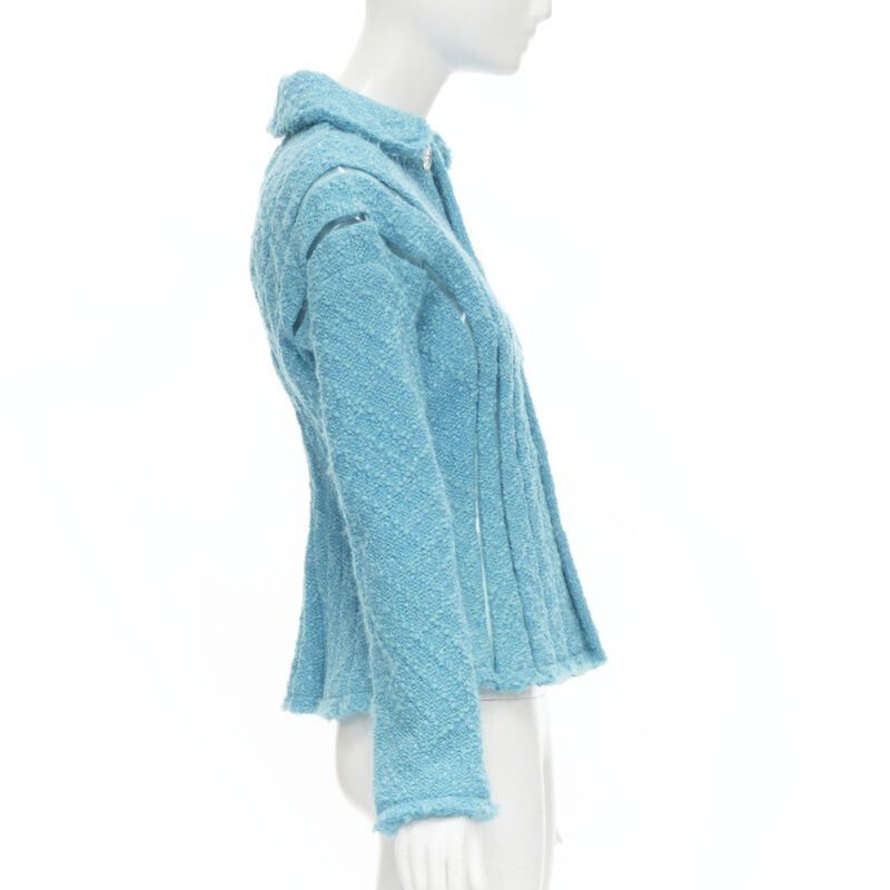 Junya Watanabe JUNYA WATANABE 2001 teal blue boucle tweed PVC trimmed space age jacket S Size S / US 4 / IT 40 - 4 Thumbnail