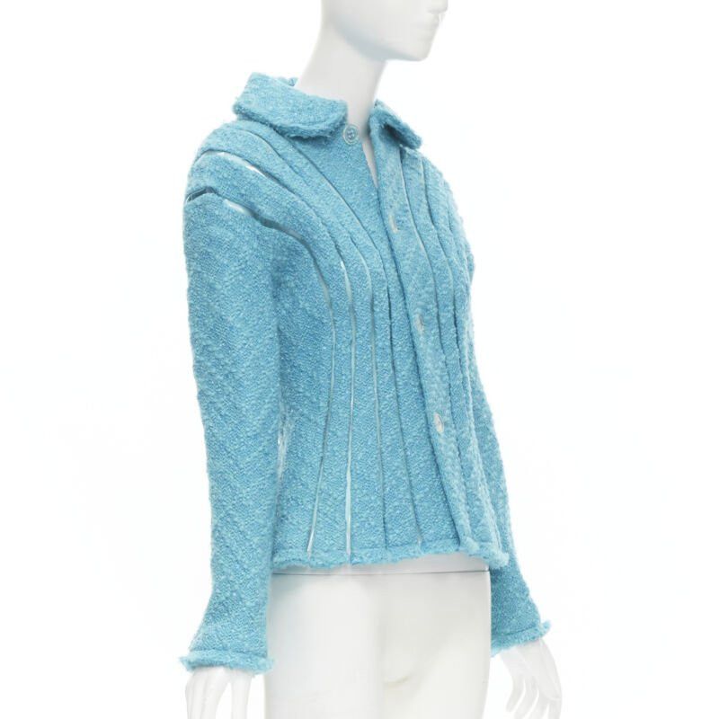 Junya Watanabe JUNYA WATANABE 2001 teal blue boucle tweed PVC trimmed space age jacket S Size S / US 4 / IT 40 - 3 Thumbnail