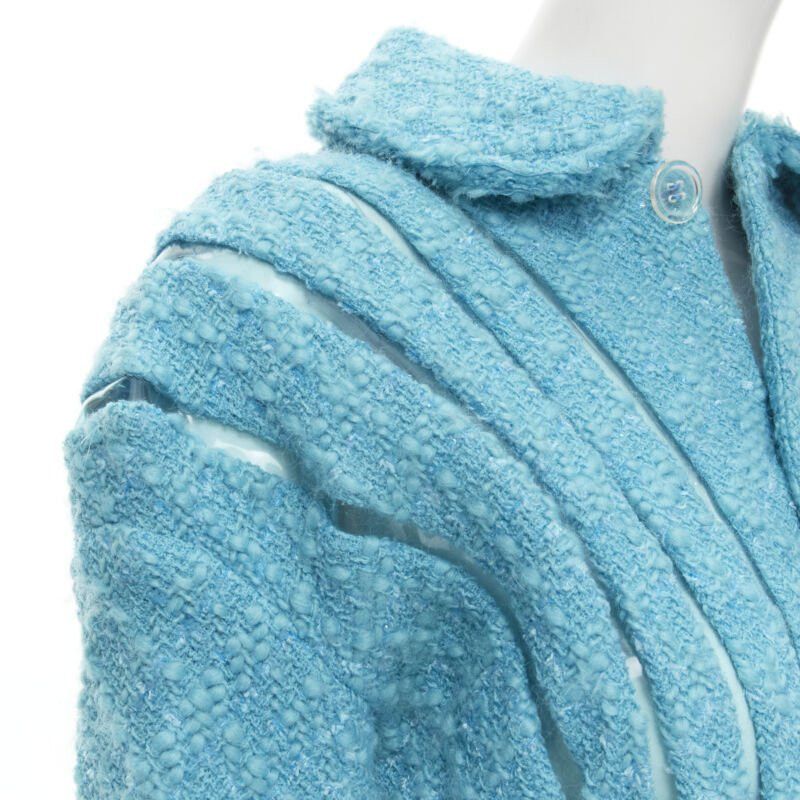 Junya Watanabe JUNYA WATANABE 2001 teal blue boucle tweed PVC trimmed space age jacket S Size S / US 4 / IT 40 - 2 Thumbnail