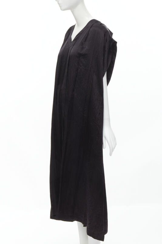 Comme des Garcons COMME DES GARCONS Vintage 1980s black triacetate V-neck pleated belted dress Size M / US 6-8 / IT 42-44 - 7 Thumbnail