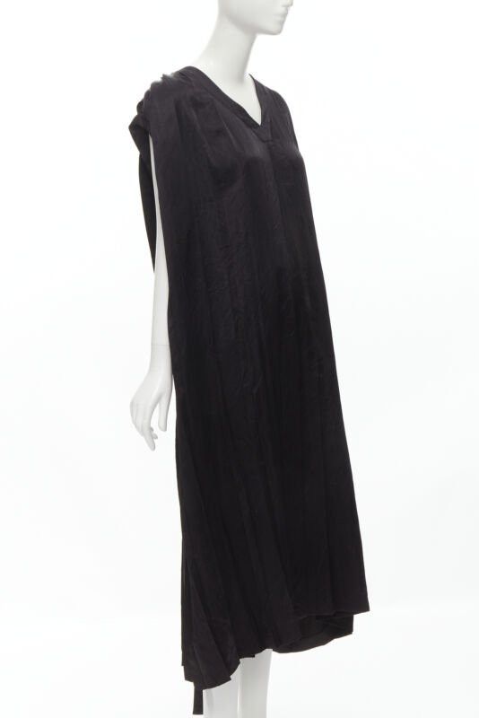 Comme des Garcons COMME DES GARCONS Vintage 1980s black triacetate V-neck pleated belted dress Size M / US 6-8 / IT 42-44 - 3 Thumbnail