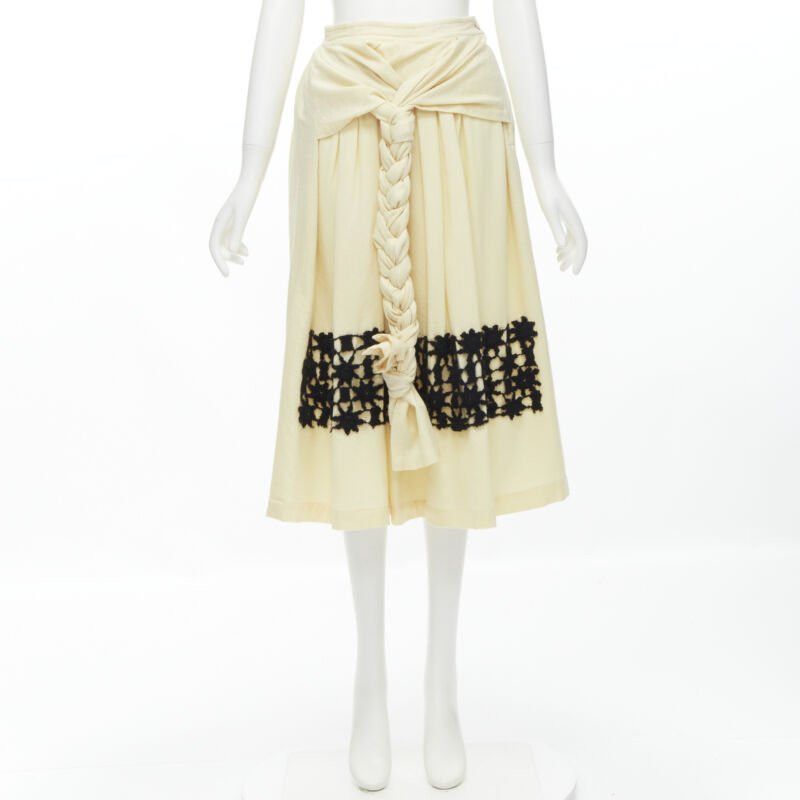 Comme des Garcons COMME DES GARCONS Vintage 1988 cream wool braid black lattice embroidery skirt M Size 28" / US 6 / IT 42 - 10 Thumbnail