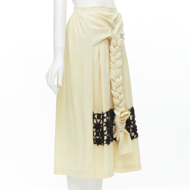 Comme des Garcons COMME DES GARCONS Vintage 1988 cream wool braid black lattice embroidery skirt M Size 28" / US 6 / IT 42 - 3 Thumbnail