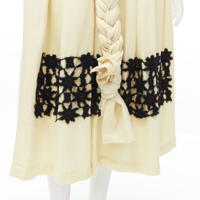 Comme des Garcons COMME DES GARCONS Vintage 1988 cream wool braid black lattice embroidery skirt M Size 28" / US 6 / IT 42 - 2 Thumbnail