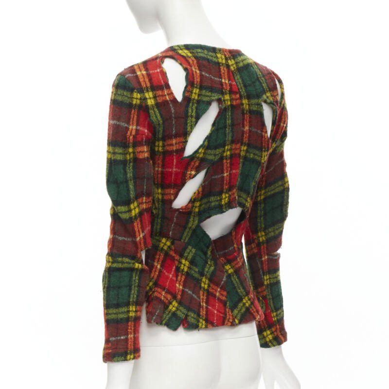 Junya Watanabe JUNYA WATANABE Vintage 1995 red punk plaid boiled wool slash cut out jacket S Size S / US 4 / IT 40 - 6 Thumbnail