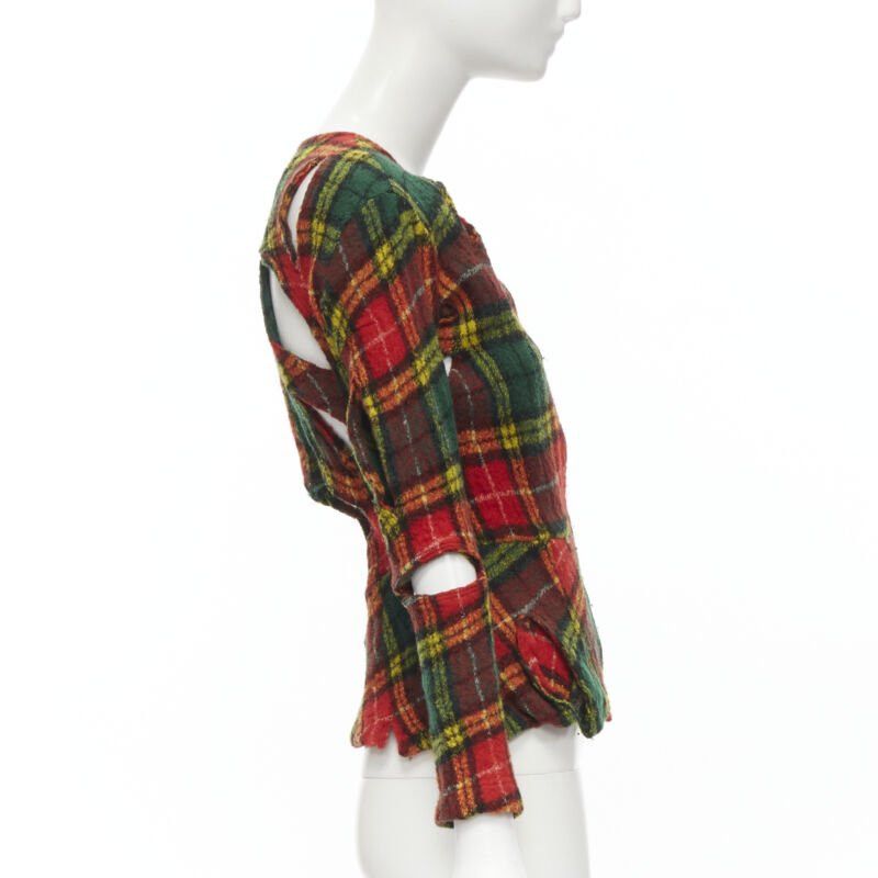Junya Watanabe JUNYA WATANABE Vintage 1995 red punk plaid boiled wool slash cut out jacket S Size S / US 4 / IT 40 - 4 Thumbnail