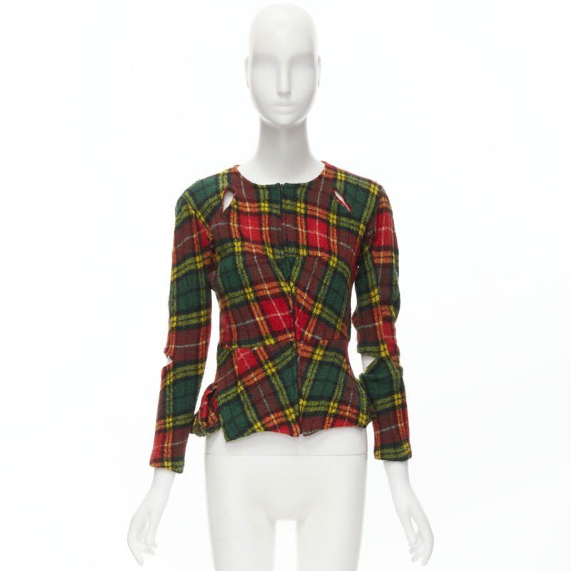 Junya Watanabe JUNYA WATANABE Vintage 1995 red punk plaid boiled wool slash cut out jacket S Size S / US 4 / IT 40 - 10 Thumbnail