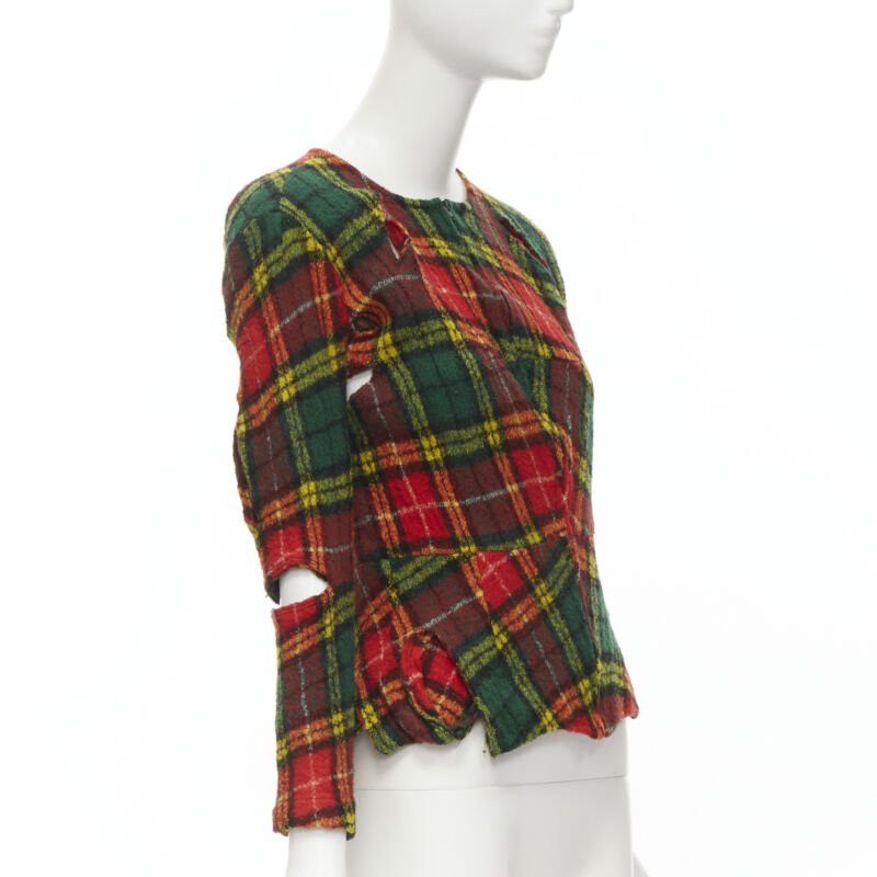 Junya Watanabe JUNYA WATANABE Vintage 1995 red punk plaid boiled wool slash cut out jacket S Size S / US 4 / IT 40 - 3 Thumbnail