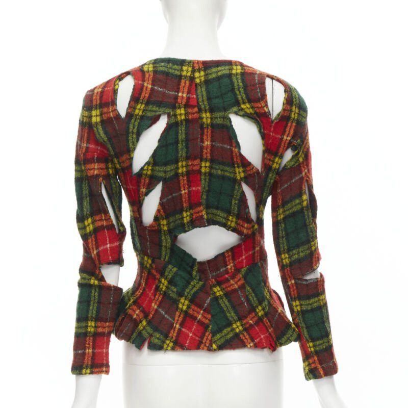 Junya Watanabe JUNYA WATANABE Vintage 1995 red punk plaid boiled wool slash cut out jacket S Size S / US 4 / IT 40 - 5 Thumbnail