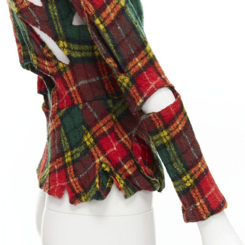 Junya Watanabe JUNYA WATANABE Vintage 1995 red punk plaid boiled wool slash cut out jacket S Size S / US 4 / IT 40 - 7 Thumbnail