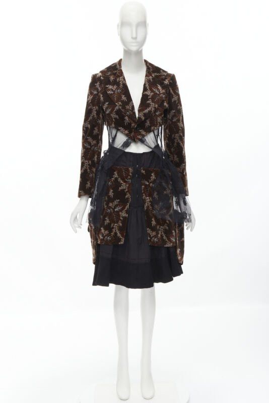 Comme des Garcons COMME DES GARCONS Vintage 2001 brown velvet floral mesh coat corset skirt S Size S / US 4 / IT 40 - 12 Thumbnail
