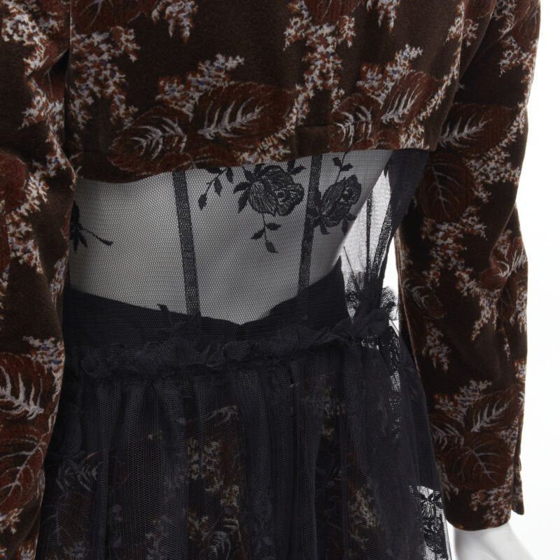 Comme des Garcons COMME DES GARCONS Vintage 2001 brown velvet floral mesh coat corset skirt S Size S / US 4 / IT 40 - 2 Thumbnail