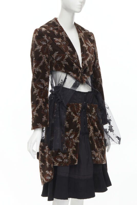 Comme des Garcons COMME DES GARCONS Vintage 2001 brown velvet floral mesh coat corset skirt S Size S / US 4 / IT 40 - 3 Thumbnail