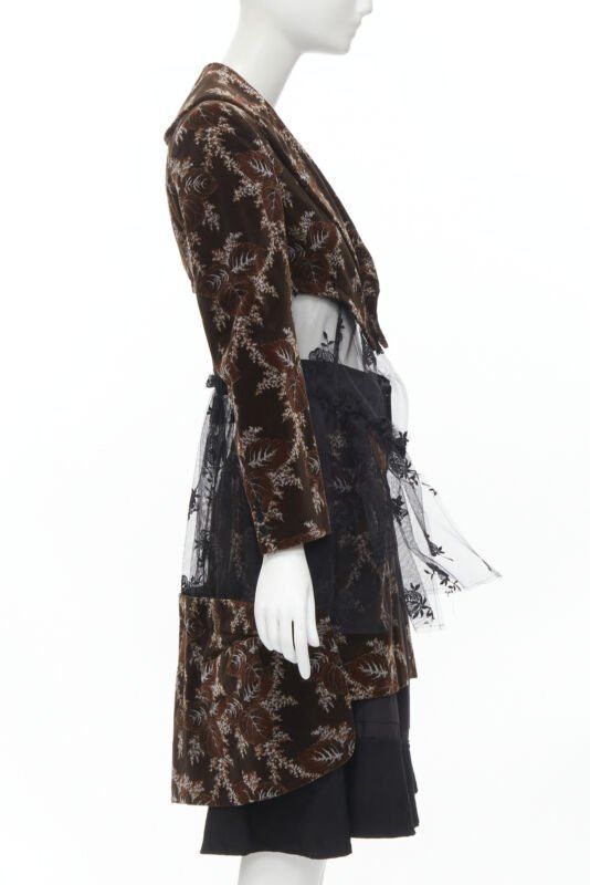Comme des Garcons COMME DES GARCONS Vintage 2001 brown velvet floral mesh coat corset skirt S Size S / US 4 / IT 40 - 4 Thumbnail