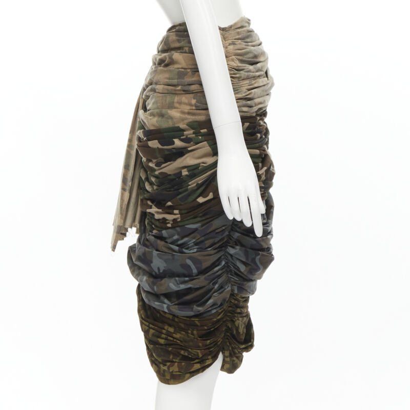 Comme des Garcons COMME DES GARCONS 2005 Runway mixed cotton nylon blue green camo ruched skirt XS Size 26" / US 2 / IT 38 - 4 Thumbnail
