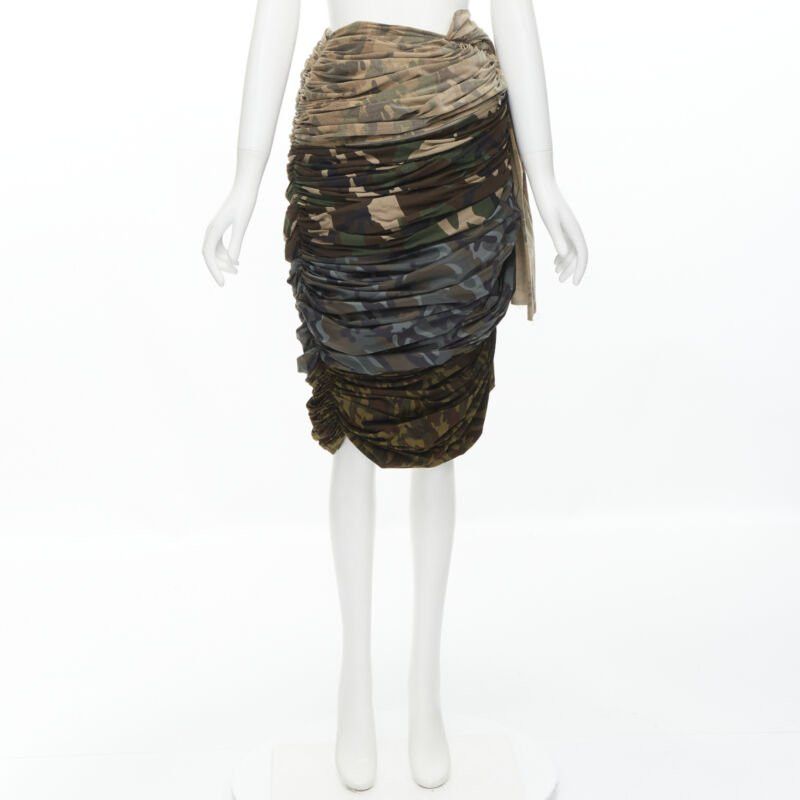 Comme des Garcons COMME DES GARCONS 2005 Runway mixed cotton nylon blue green camo ruched skirt XS Size 26" / US 2 / IT 38 - 12 Thumbnail