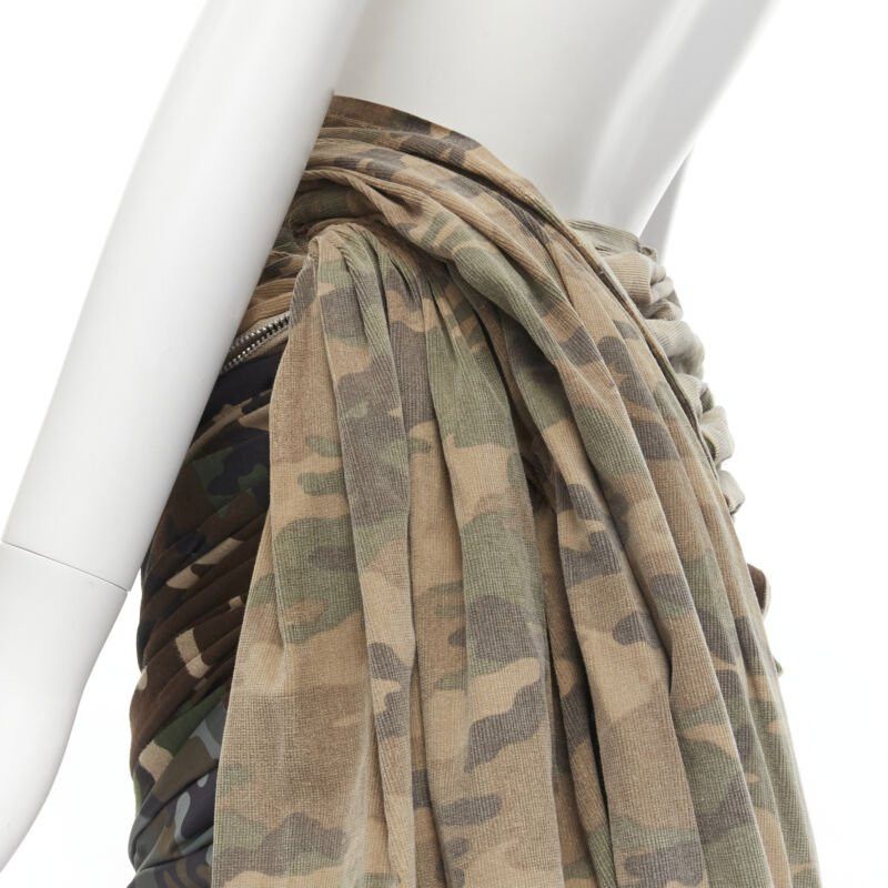 Comme des Garcons COMME DES GARCONS 2005 Runway mixed cotton nylon blue green camo ruched skirt XS Size 26" / US 2 / IT 38 - 2 Thumbnail