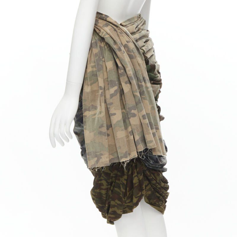Comme des Garcons COMME DES GARCONS 2005 Runway mixed cotton nylon blue green camo ruched skirt XS Size 26" / US 2 / IT 38 - 6 Thumbnail