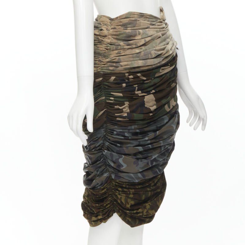 Comme des Garcons COMME DES GARCONS 2005 Runway mixed cotton nylon blue green camo ruched skirt XS Size 26" / US 2 / IT 38 - 3 Thumbnail
